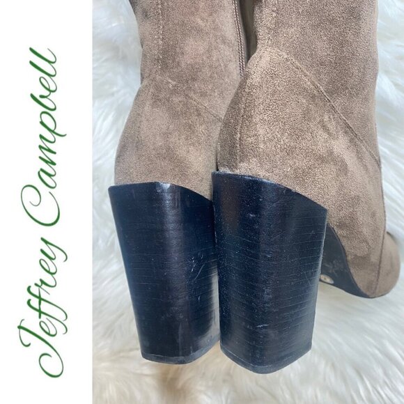 NWT JEFFREY CAMPBELL Perouze Over-The-Knee Faux Suede Block Heel Boots Taupe 8.5 - Picture 10 of 16